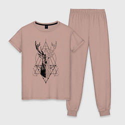 Пижама хлопковая женская Polygonal deer, цвет: пыльно-розовый