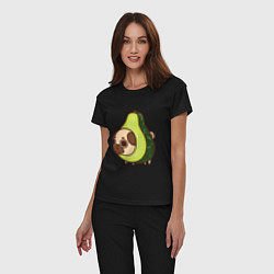 Пижама хлопковая женская Мопс-авокадо, цвет: черный — фото 2