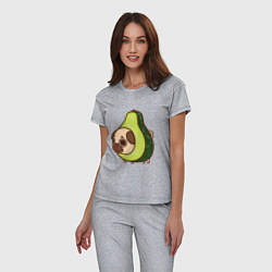 Пижама хлопковая женская Мопс-авокадо, цвет: меланж — фото 2