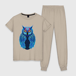 Пижама хлопковая женская Следящая сова, цвет: миндальный