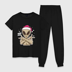 Пижама хлопковая женская Alien Santa, цвет: черный
