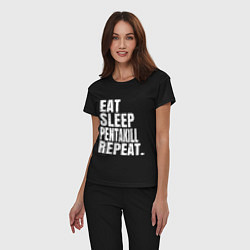 Пижама хлопковая женская EAT SLEEP PENTAKILL REPEAT, цвет: черный — фото 2