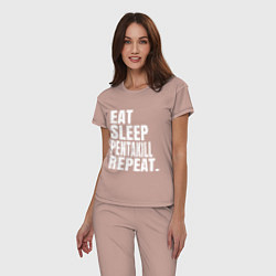 Пижама хлопковая женская EAT SLEEP PENTAKILL REPEAT, цвет: пыльно-розовый — фото 2