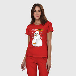 Пижама хлопковая женская Снеговик, цвет: красный — фото 2