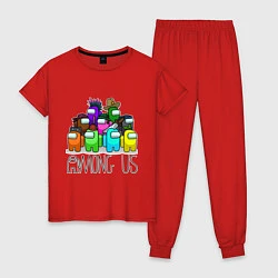 Пижама хлопковая женская AMONG US - большая компания!, цвет: красный