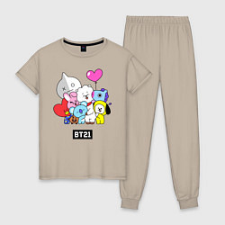 Пижама хлопковая женская BT21, цвет: миндальный