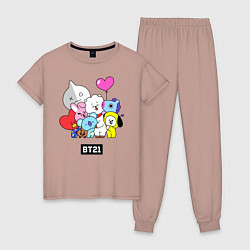 Пижама хлопковая женская BT21, цвет: пыльно-розовый