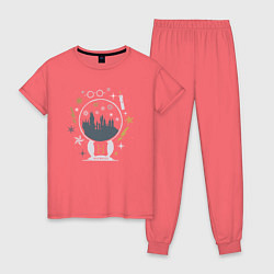 Пижама хлопковая женская Хогвартс, цвет: коралловый