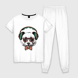 Пижама хлопковая женская Панда-хипстер, цвет: белый