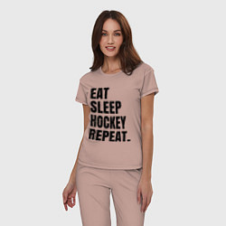 Пижама хлопковая женская EAT SLEEP HOCKEY REPEAT, цвет: пыльно-розовый — фото 2