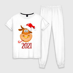 Пижама хлопковая женская Веселый бык 2021, цвет: белый