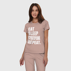 Пижама хлопковая женская EAT SLEEP CYBERPUNK REPEAT, цвет: пыльно-розовый — фото 2