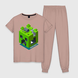 Пижама хлопковая женская Minecraft, цвет: пыльно-розовый