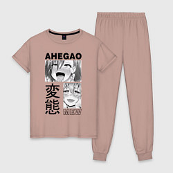 Пижама хлопковая женская Ahegao, цвет: пыльно-розовый