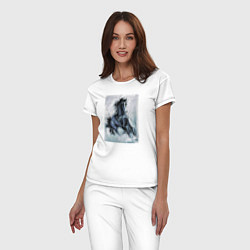 Пижама хлопковая женская Лошадь арт, цвет: белый — фото 2