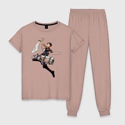 Пижама хлопковая женская Леви Атака Титанов Арт 03, цвет: пыльно-розовый