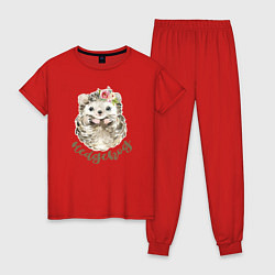 Пижама хлопковая женская Hedgehog, цвет: красный
