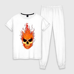 Пижама хлопковая женская Fire flame skull, цвет: белый