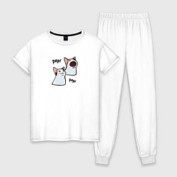 Пижама хлопковая женская Pop Cat, цвет: белый