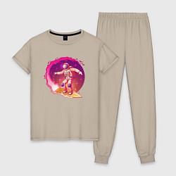 Пижама хлопковая женская Космический серфинг, цвет: миндальный