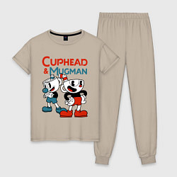 Пижама хлопковая женская Cuphead & Mugman, цвет: миндальный