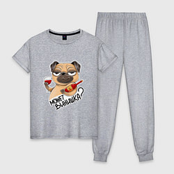 Пижама хлопковая женская Собака с бокалом, цвет: меланж