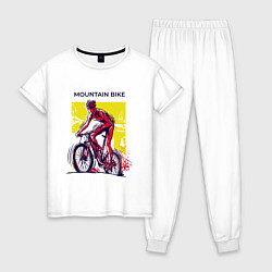 Пижама хлопковая женская Mountain Bike велосипедист, цвет: белый