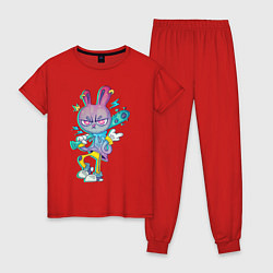 Пижама хлопковая женская Заяц на разборках, цвет: красный