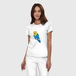 Пижама хлопковая женская Милый Волнистый Попугайчик, цвет: белый — фото 2