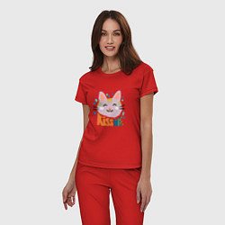 Пижама хлопковая женская Котик, цвет: красный — фото 2