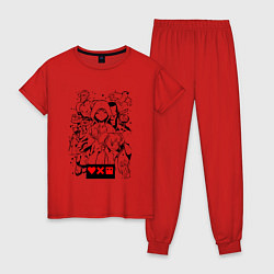 Пижама хлопковая женская Love, Death and Robots Poster Z, цвет: красный
