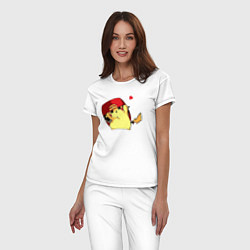 Пижама хлопковая женская Пикачу под бейсболкой, цвет: белый — фото 2