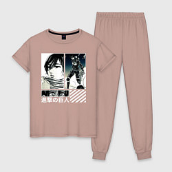 Пижама хлопковая женская Attack On Titan Mikasa, цвет: пыльно-розовый