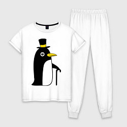 Пижама хлопковая женская Пингвин в шляпе, цвет: белый