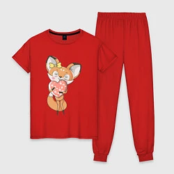 Пижама хлопковая женская Лисица с сердечком, цвет: красный