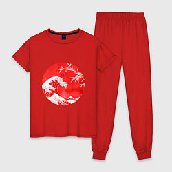 Пижама хлопковая женская Волна в Канагаве, цвет: красный