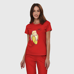 Пижама хлопковая женская Кот в банане, цвет: красный — фото 2