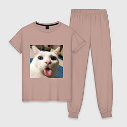 Пижама хлопковая женская Мем про кота, цвет: пыльно-розовый