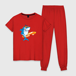Пижама хлопковая женская Акула серфер, цвет: красный
