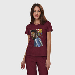 Пижама хлопковая женская Lionel Messi Barcelona Argentina Striker, цвет: меланж-бордовый — фото 2