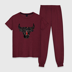 Пижама хлопковая женская Bulls - Jordan, цвет: меланж-бордовый