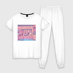Пижама хлопковая женская Vaporwave Coffee Shop, цвет: белый