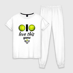 Пижама хлопковая женская Я люблю теннис, цвет: белый