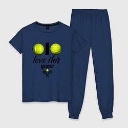 Пижама хлопковая женская Я люблю теннис, цвет: тёмно-синий