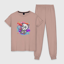 Пижама хлопковая женская Милая Панда Cute panda, цвет: пыльно-розовый