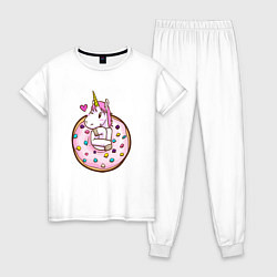Пижама хлопковая женская Единорог и бублик, цвет: белый