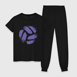 Пижама хлопковая женская Мяч - Волейбол, цвет: черный