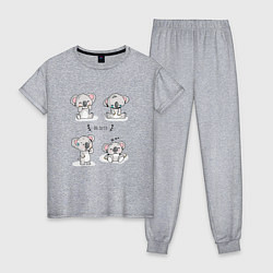 Пижама хлопковая женская Милые коалы, цвет: меланж