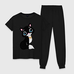 Пижама хлопковая женская Домашняя кошечка, цвет: черный