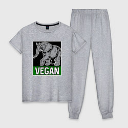 Пижама хлопковая женская Vegan elephant, цвет: меланж